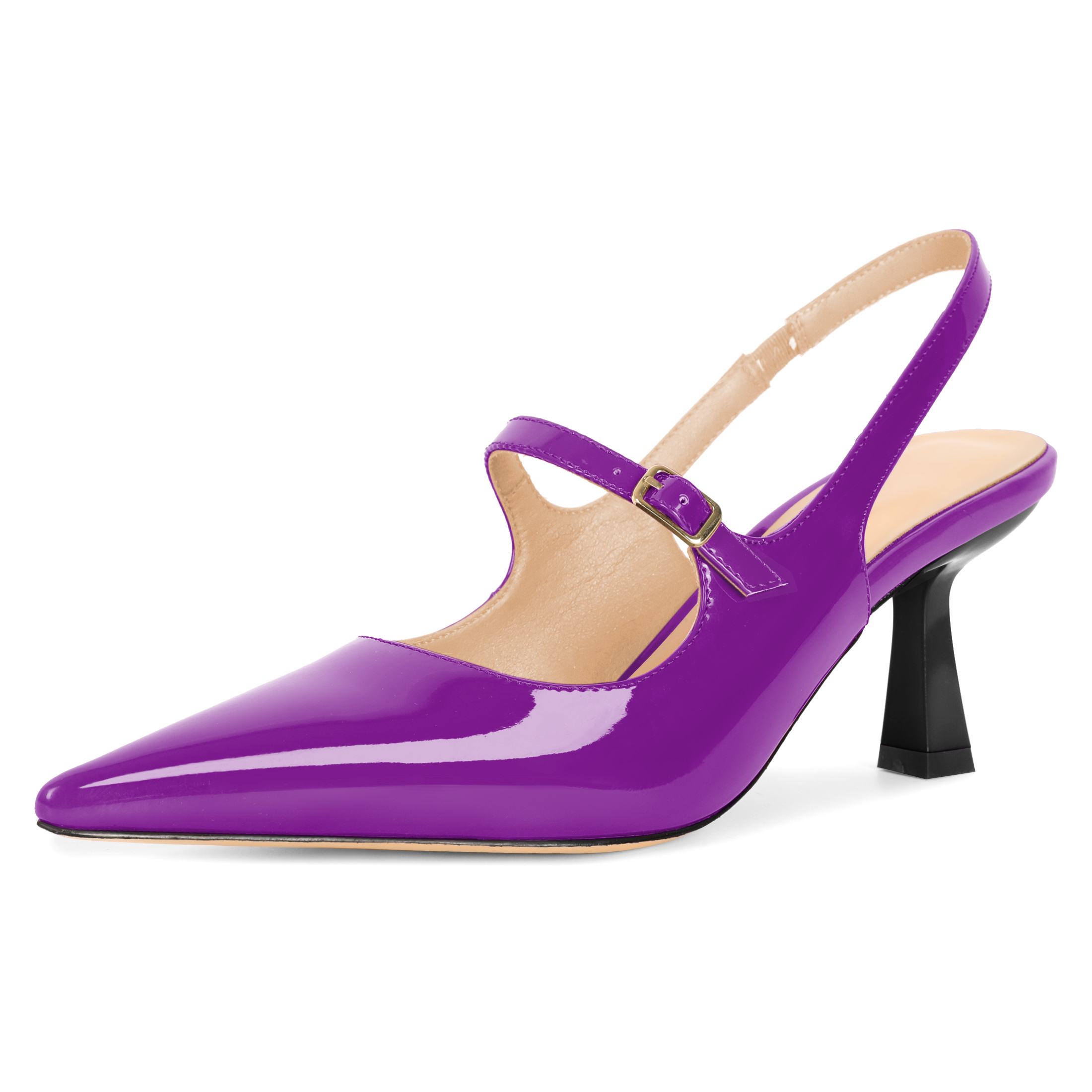 Purple pointed toe slingback kitten heels for women, elegant 2.5in heel shoes for parties and weddings