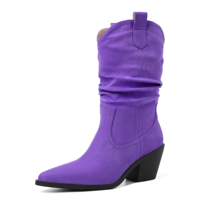 SAMMITOP Purple Western Cowgirl Slouchy Boots for Women