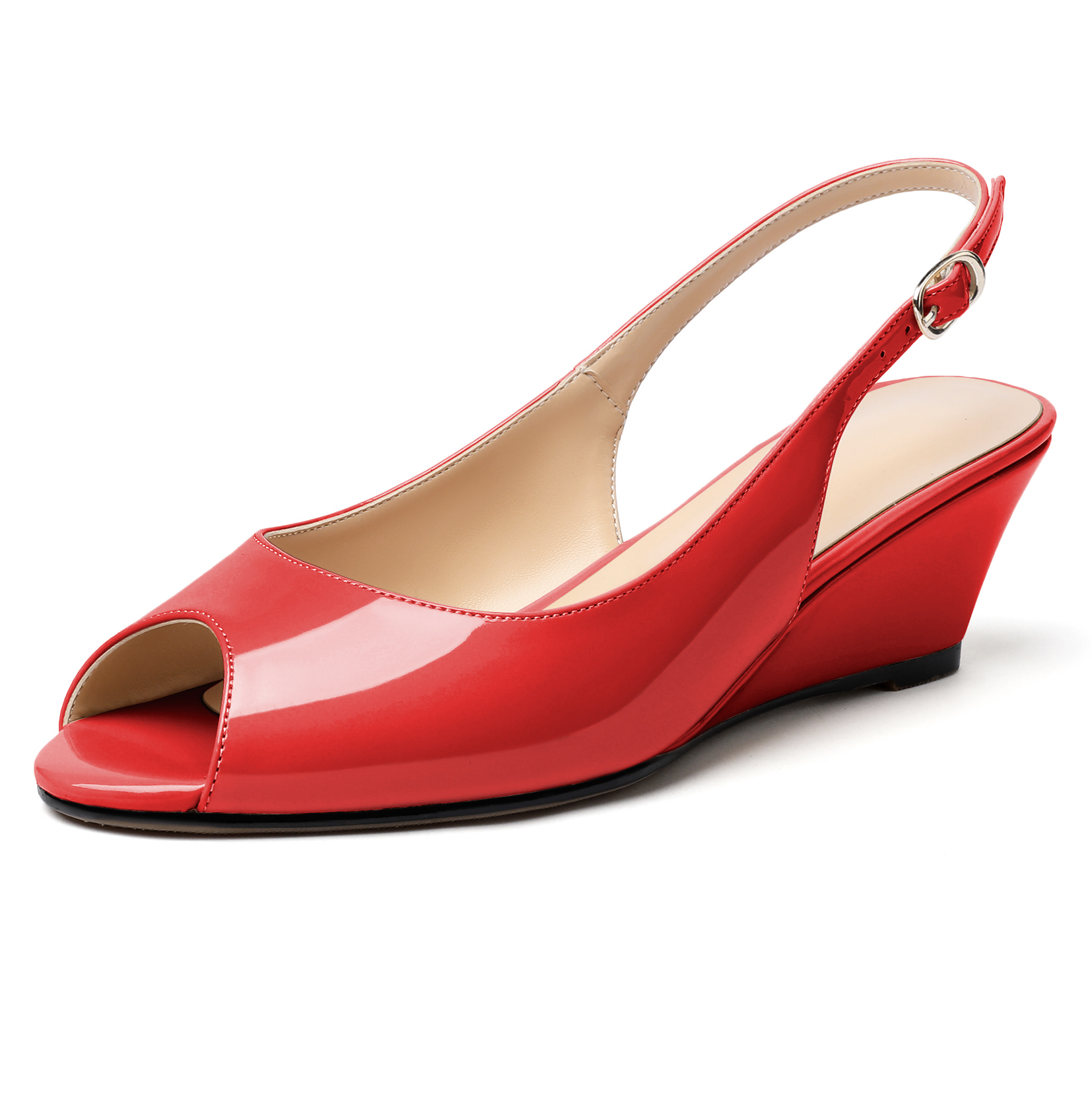 SAMMITOP Peep Toe Wedge Sandals Low Heel Pumps Open Toe Heeled Sandals Shoes