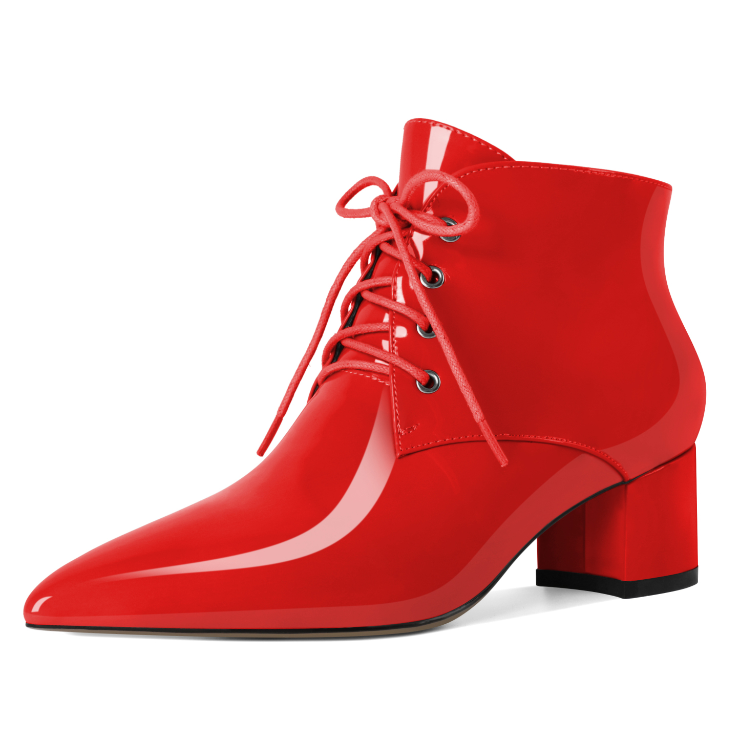 SAMMITOP Low Chunky Heel Ankle Boots Pointed Toe Lace Up 