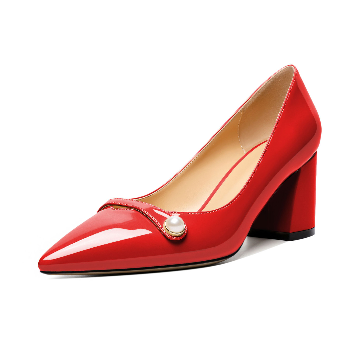Red pearl detail pumps with low block heel and elegant shape – SAMMITOP