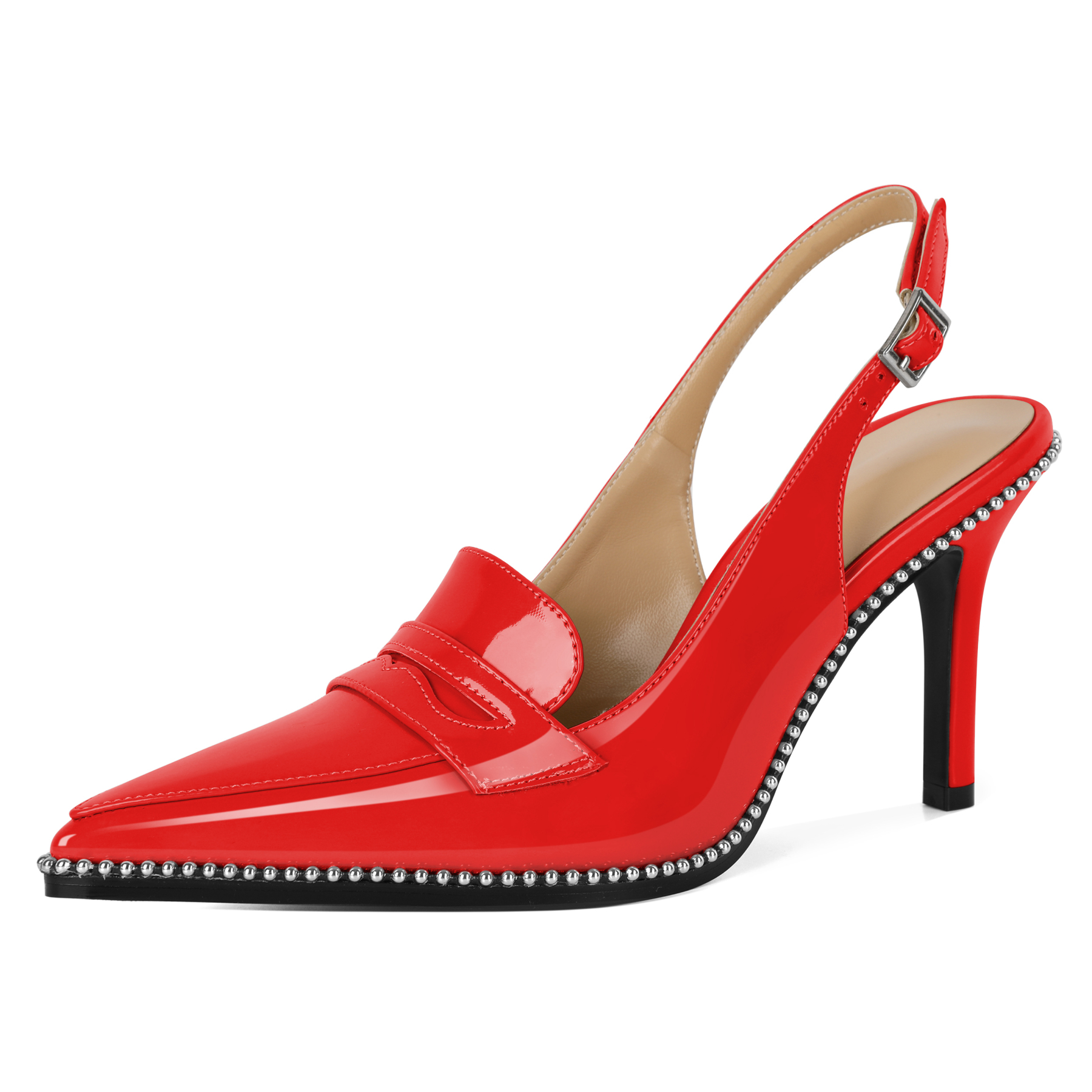 SAMMITOP 3.5" Slingback High Heel Pointed Toe Beaded Pumps 