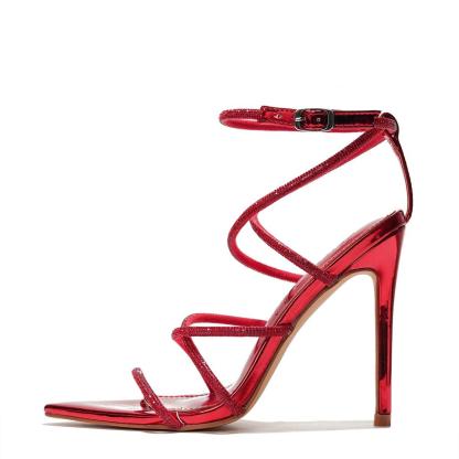 SAMMITOP 4" Rhinestone Lace-Up Stiletto Sandals