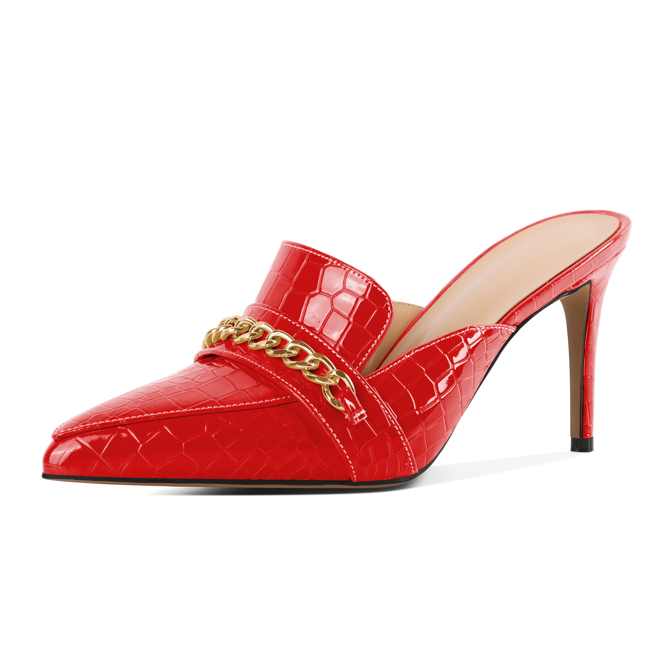 SAMMITOP 3.5 Inch Pointed Toe Mules with Gold Chain