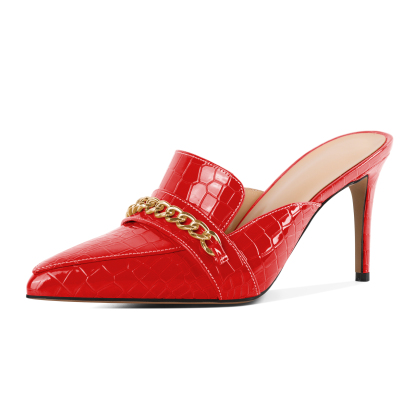 SAMMITOP 3.5 Inch Pointed Toe Mules with Gold Chain