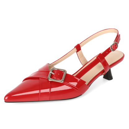 SAMMITOP 1.8 Inch Bright red kitten heels with timeless polish