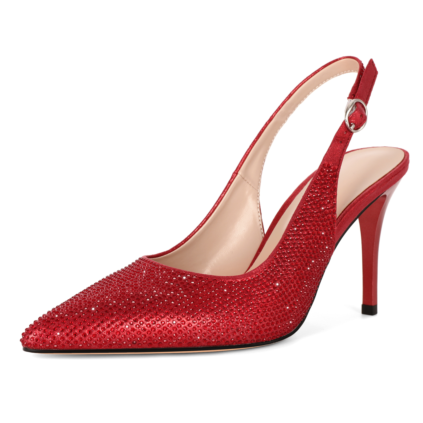 SAMMITOP 3.5 Inch Rhinestone Slingback Pointed Toe Pumps