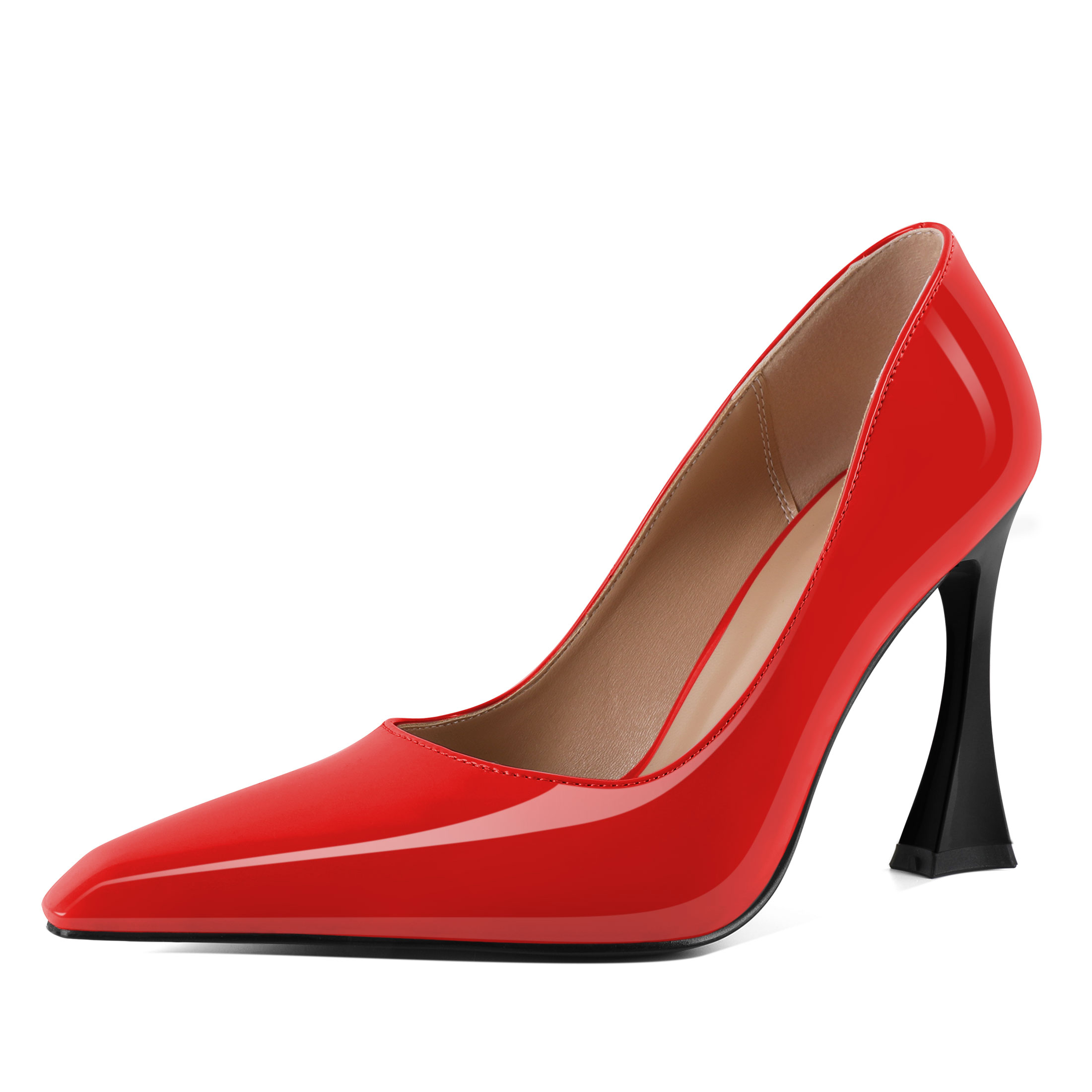 Red flare heel pointed toe slip-on heels – stylish 4 inch high heel pumps for women