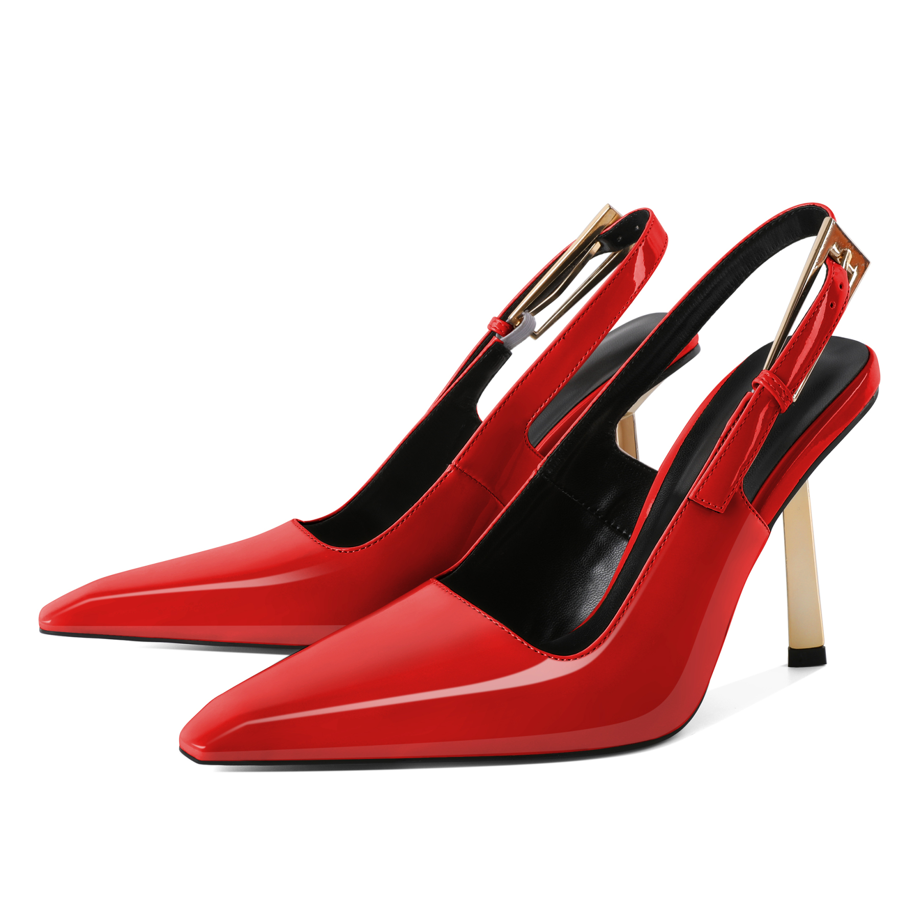 SAMMITOP 4 Inches Metallic Buckle Square Toe Slingback Pumps