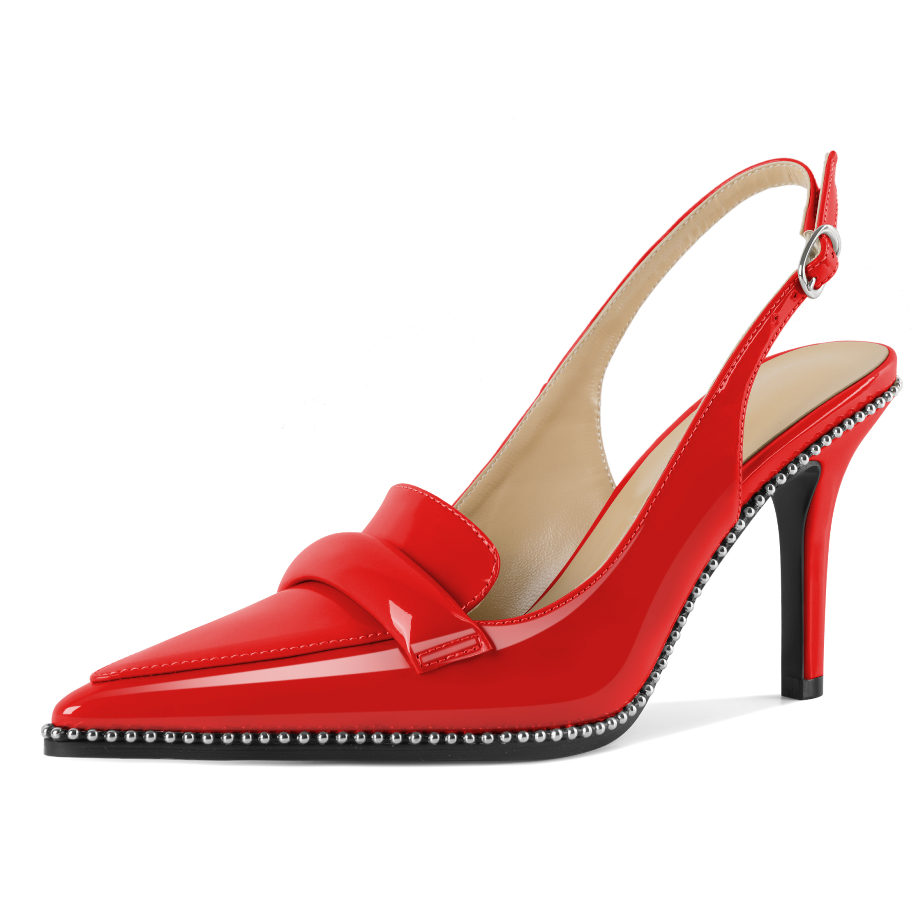 SAMMITOP women's red slingback stiletto heels with pointed toe