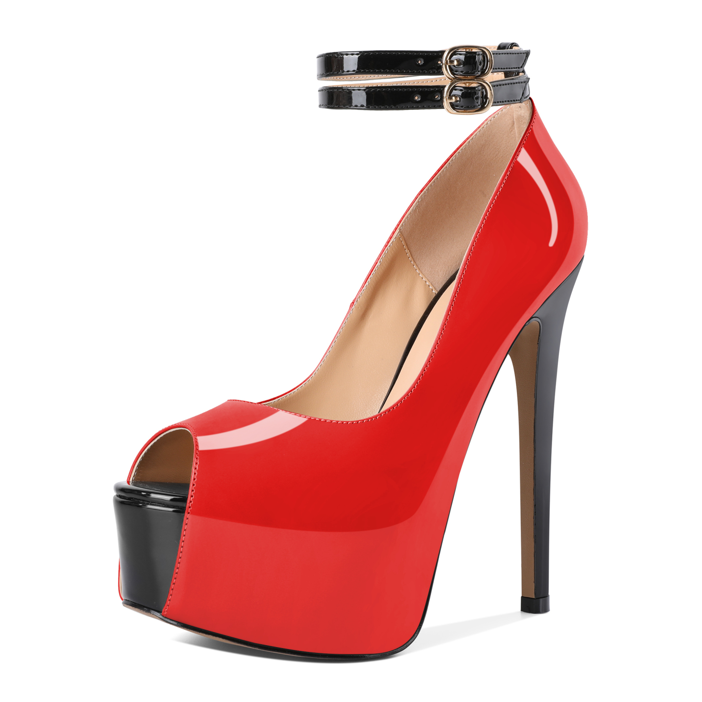 SAMMITOP  6 Inch red platform stilettos for women, open toe party sandals with 15cm heel