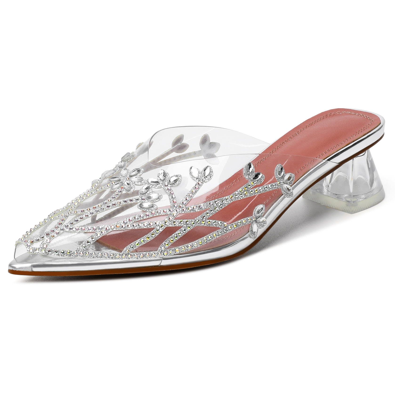 Silver slingback clear mule sandals with pointed toe – SAMMITOP