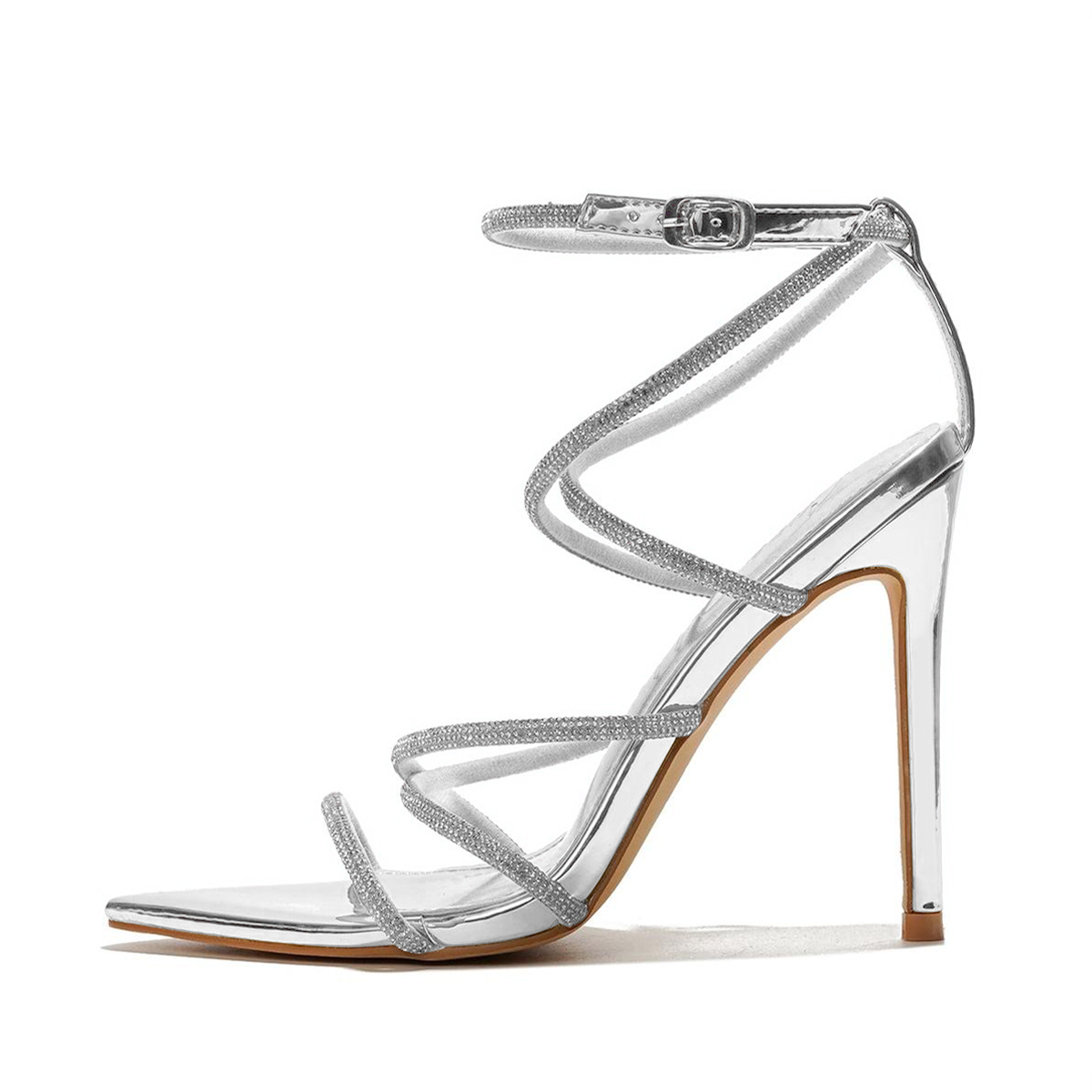 SAMMITOP Rhinestone Lace-Up Heels for Women – 4 Inch Stiletto Open Toe Dress Shoes