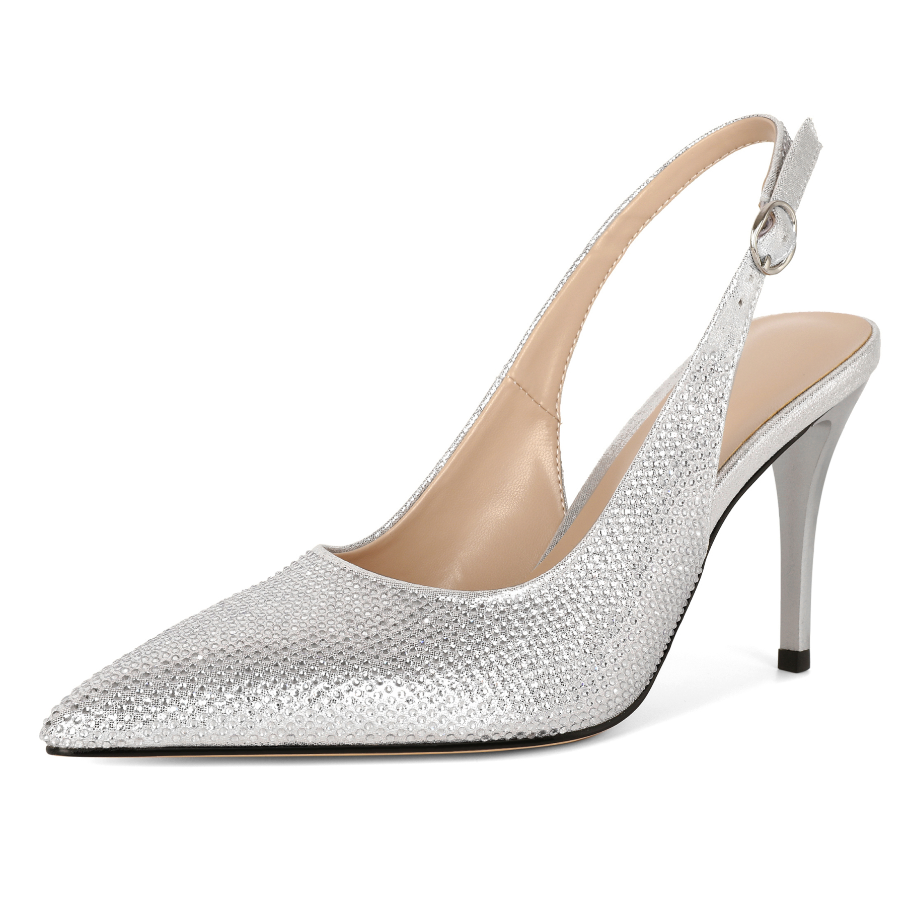 SAMMITOP 3.5 Inch Mirror-shine silver with full rhinestone toe