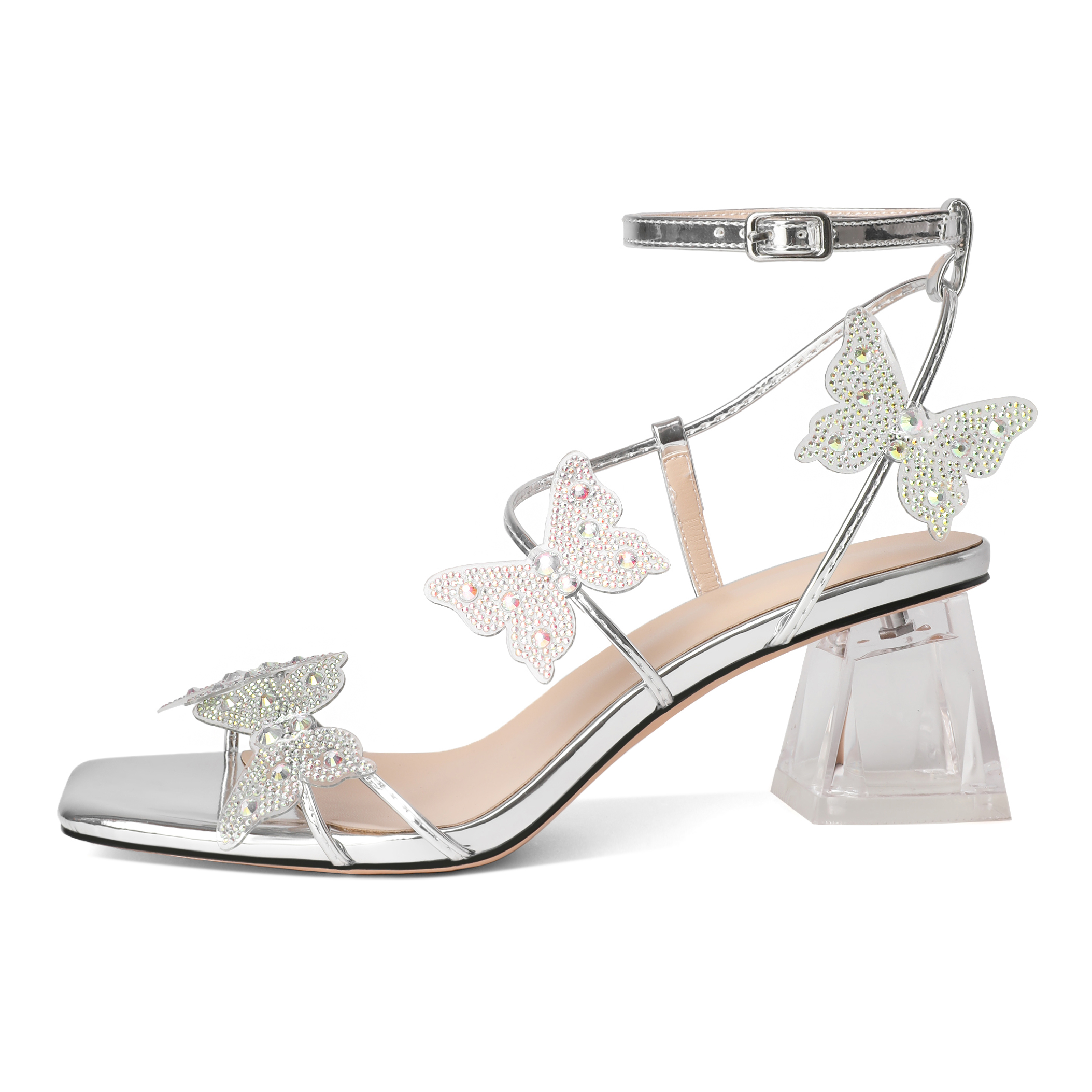 Ankle Strap Close-up with Rhinestone Butterfly Detail