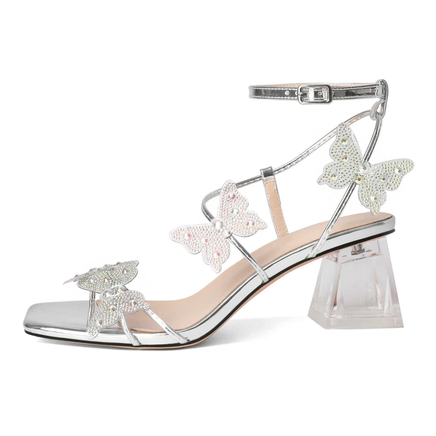 Ankle Strap Close-up with Rhinestone Butterfly Detail