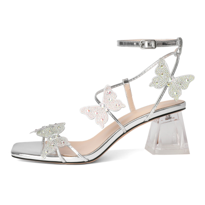 Ankle Strap Close-up with Rhinestone Butterfly Detail