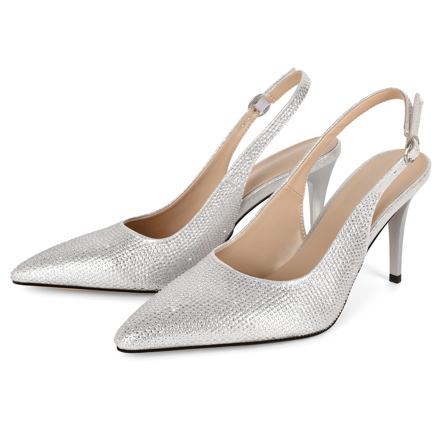 SAMMITOP 3.5 Inch Rhinestone Slingback Pointed Toe Pumps