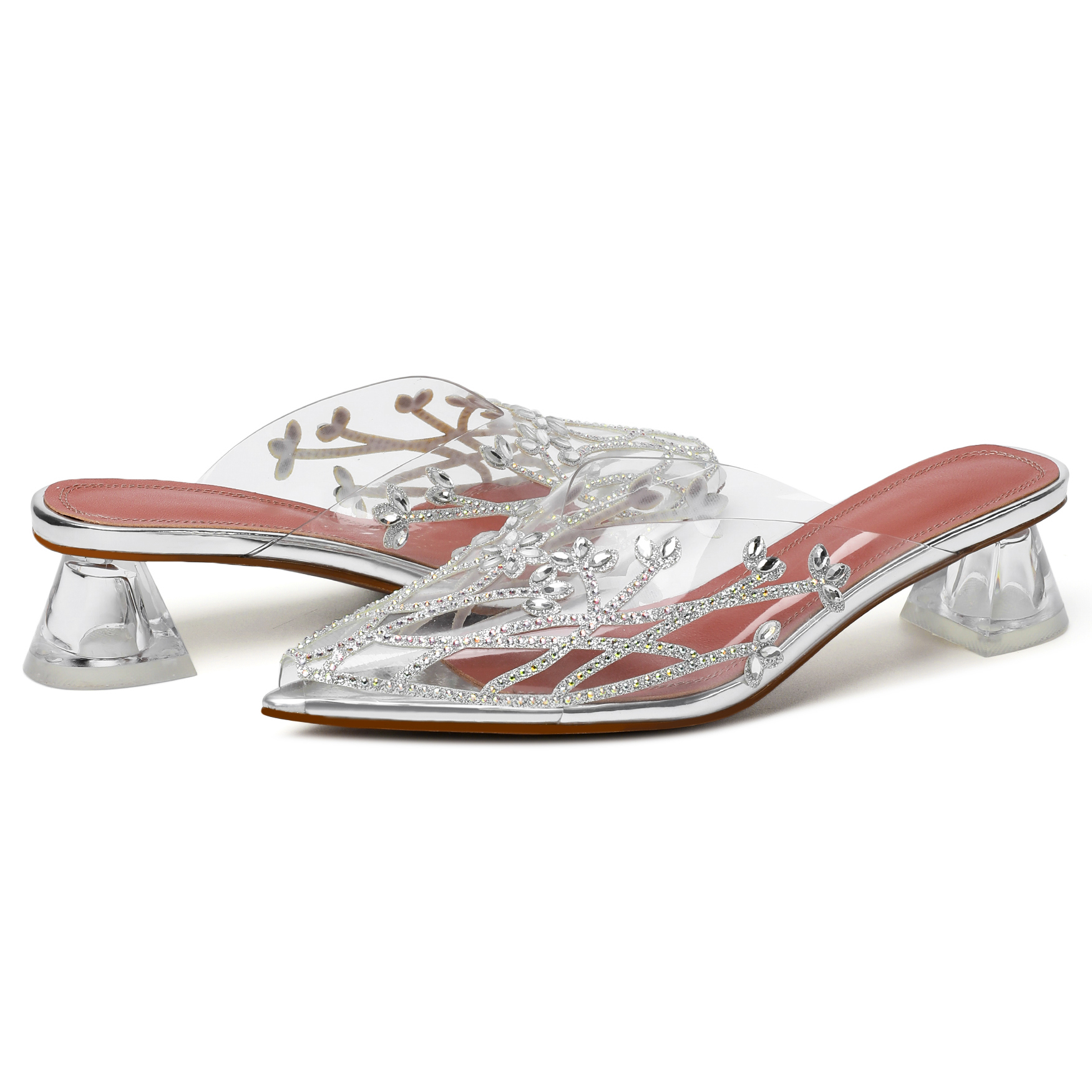 Silver slingback clear mule sandals with pointed toe – SAMMITOP