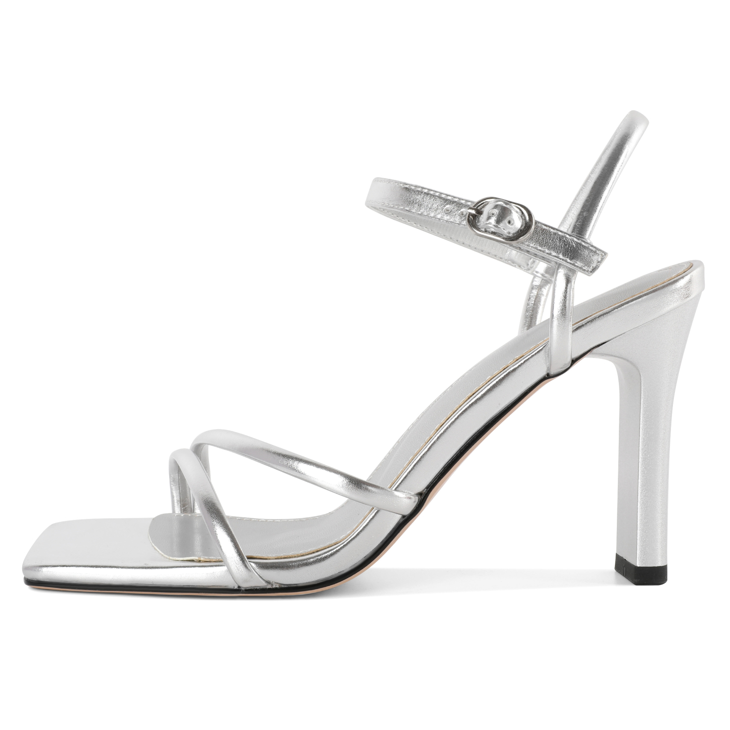 Side View – Square Toe Block Heel Sandals with Ankle Strap