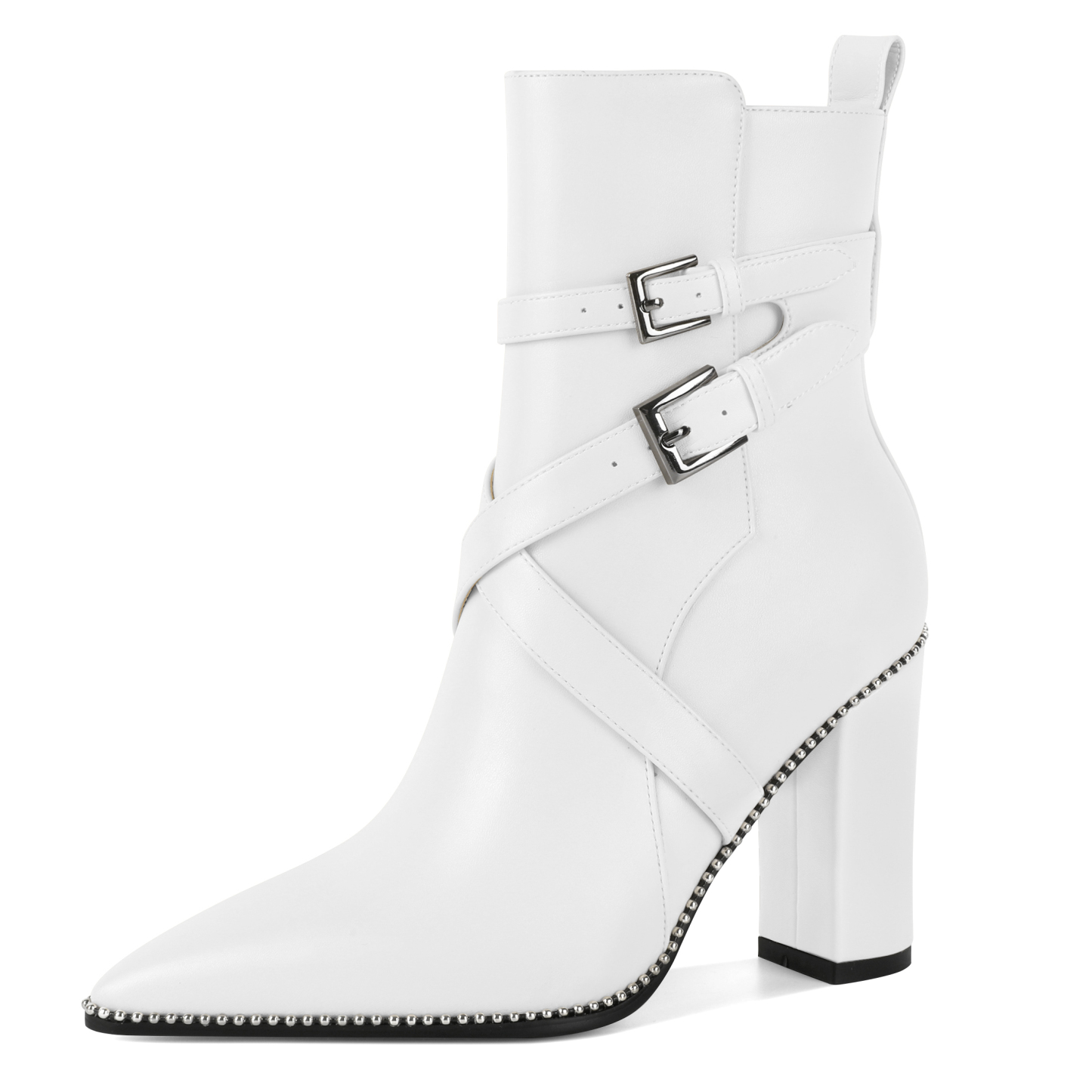 White western ankle boots with pointed toe and bead details