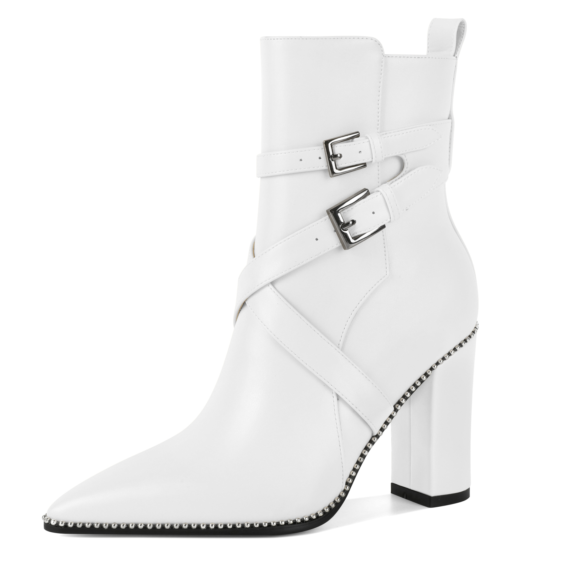White western ankle boots with pointed toe and bead details