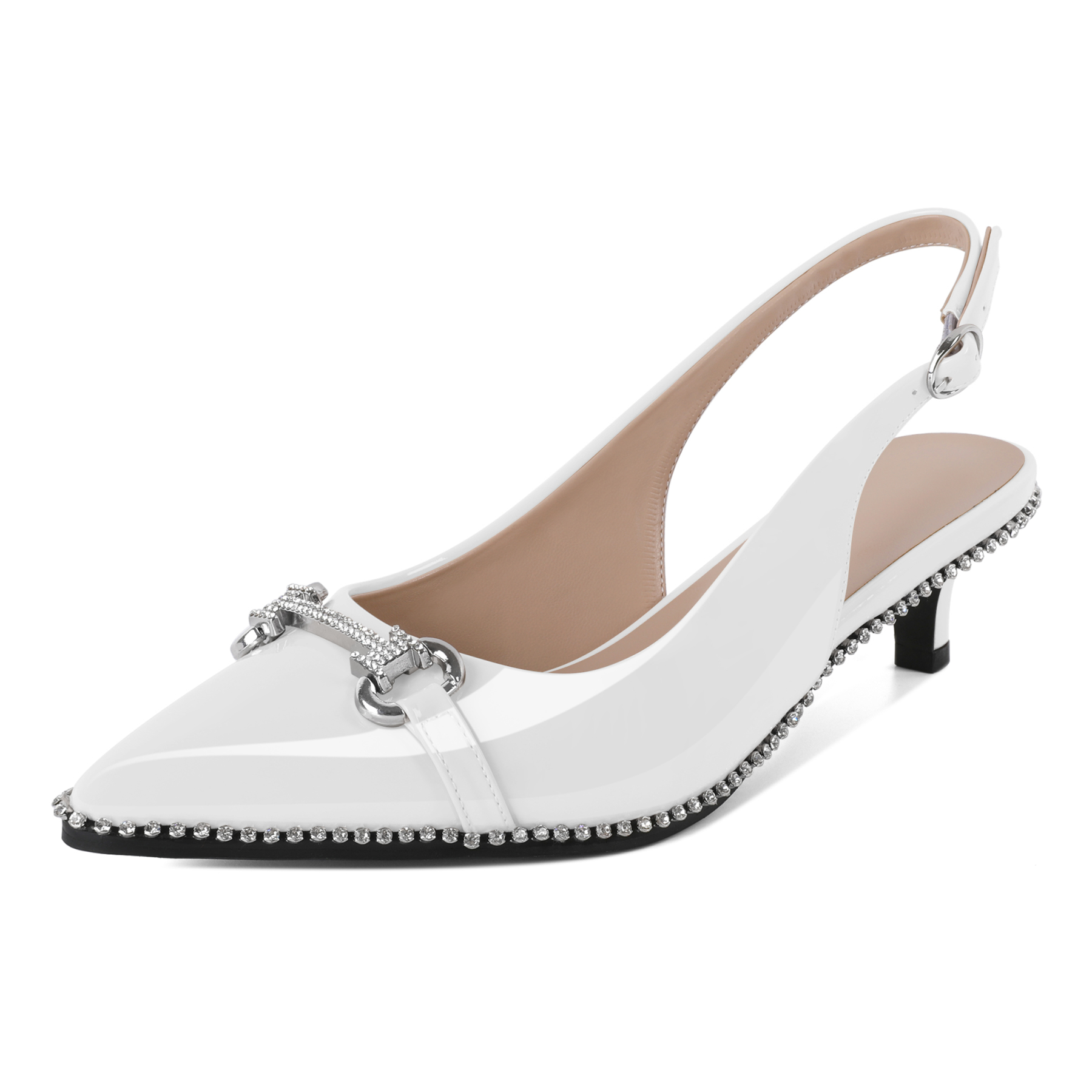 Womens Slingback Kitten Heels Low Heel Rhinestones Beaded Pumps Closed Pointed Toe Slip On Party Fashion Dress Shoes 1.5 Inches