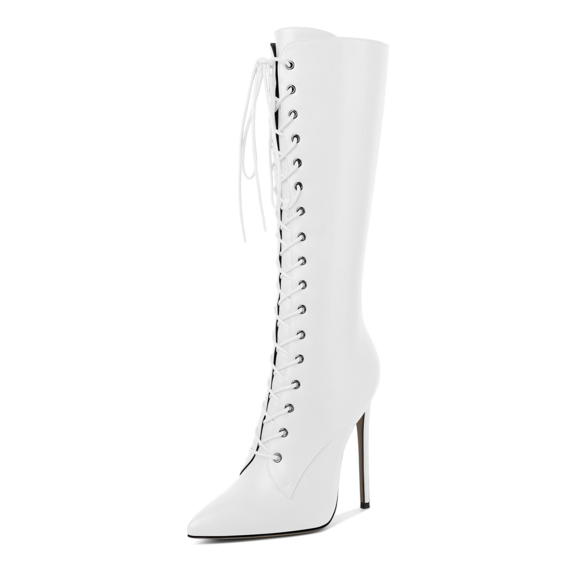 White high heel lace-up boots with pointed toe – SAMMITOP