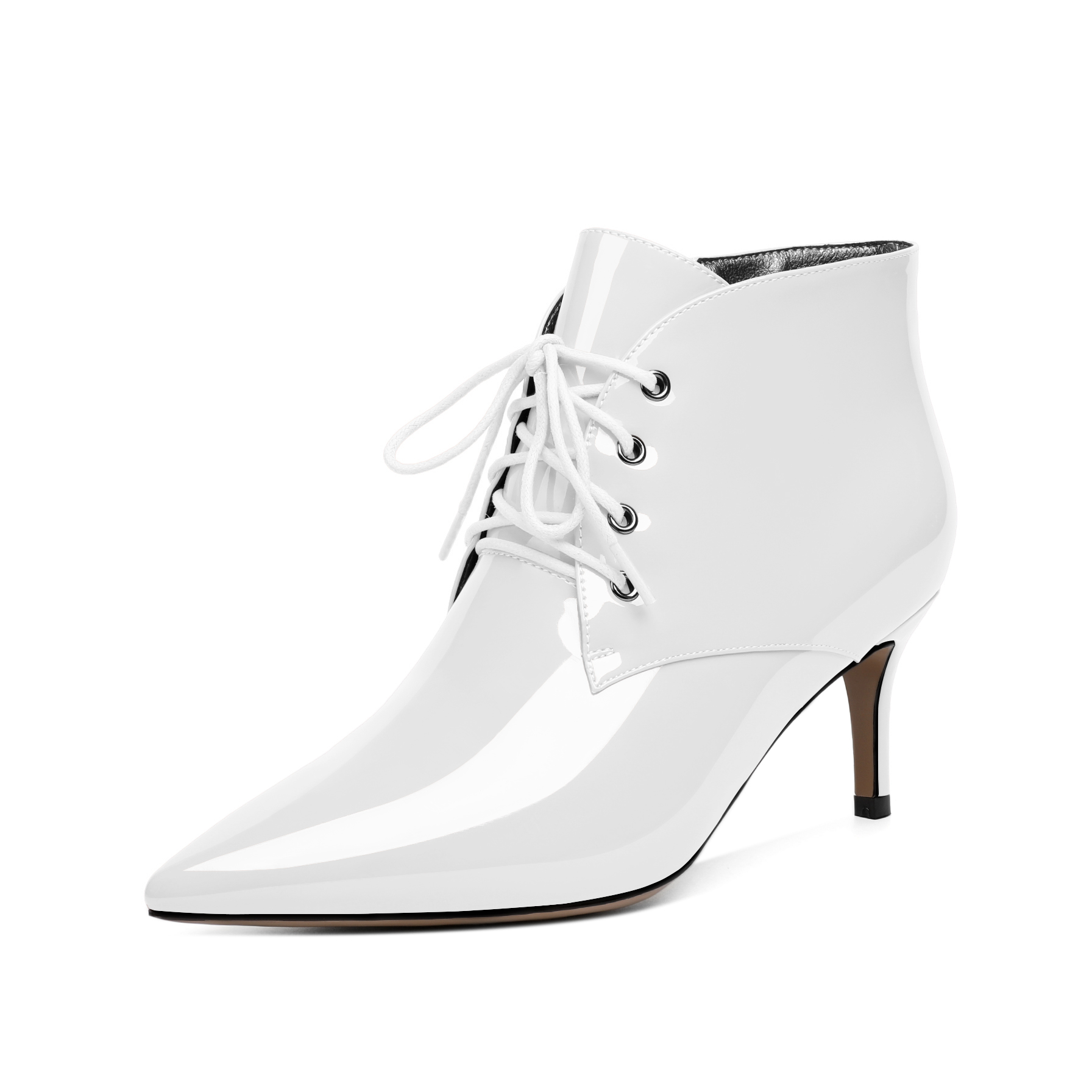 White lace-up low heel booties with pointed toe – SAMMITOP
