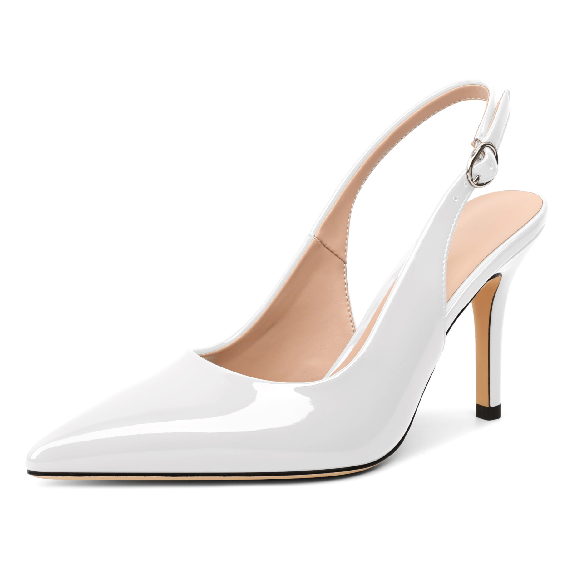 White slingback pumps for women with sleek closed toe and slim heel
