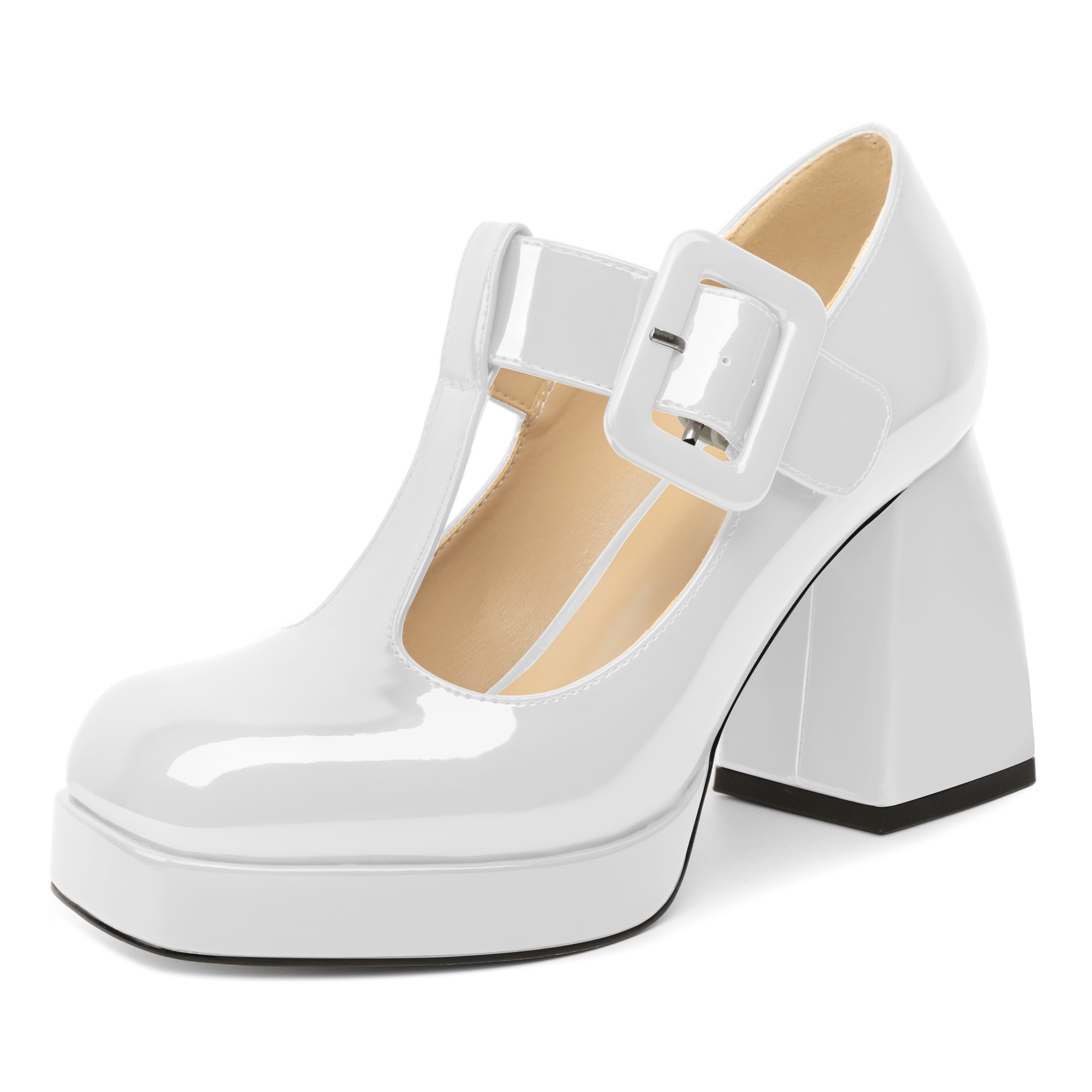 SAMMITOP High Heels Square Toe Mary Jane Pumps Chunky Heel Platform Dress Shoes