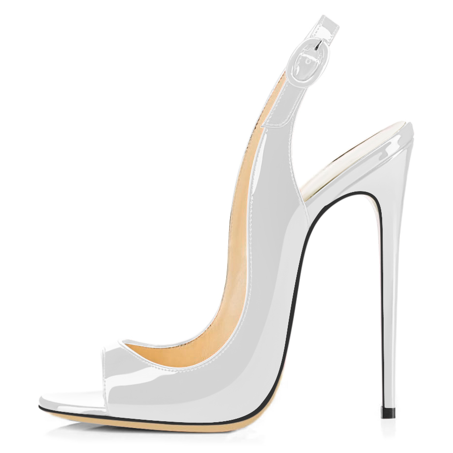 SAMMITOP white peep toe patent stiletto heels with slingback design