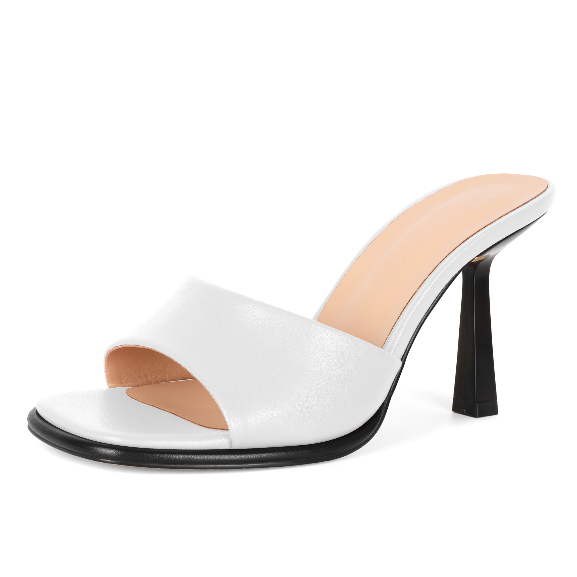 White slip-on sandals close-up of heel