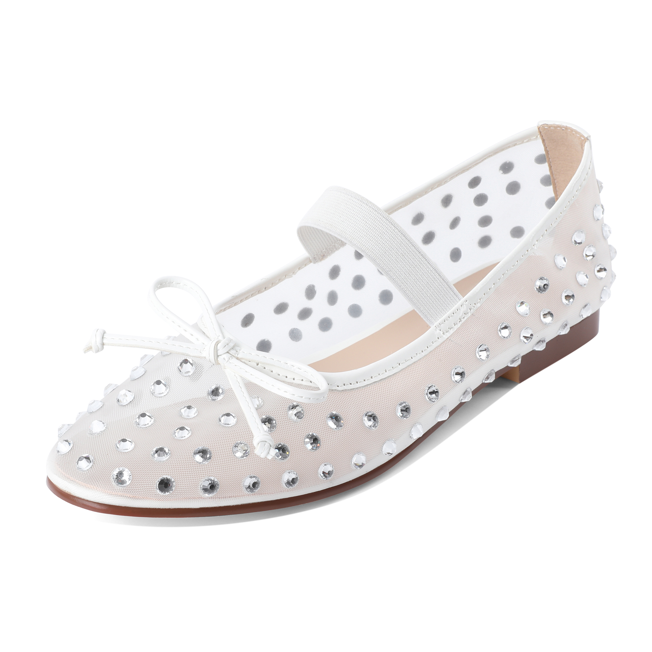 Bridal White Rhinestone Mesh Flats with Mary Jane Strap