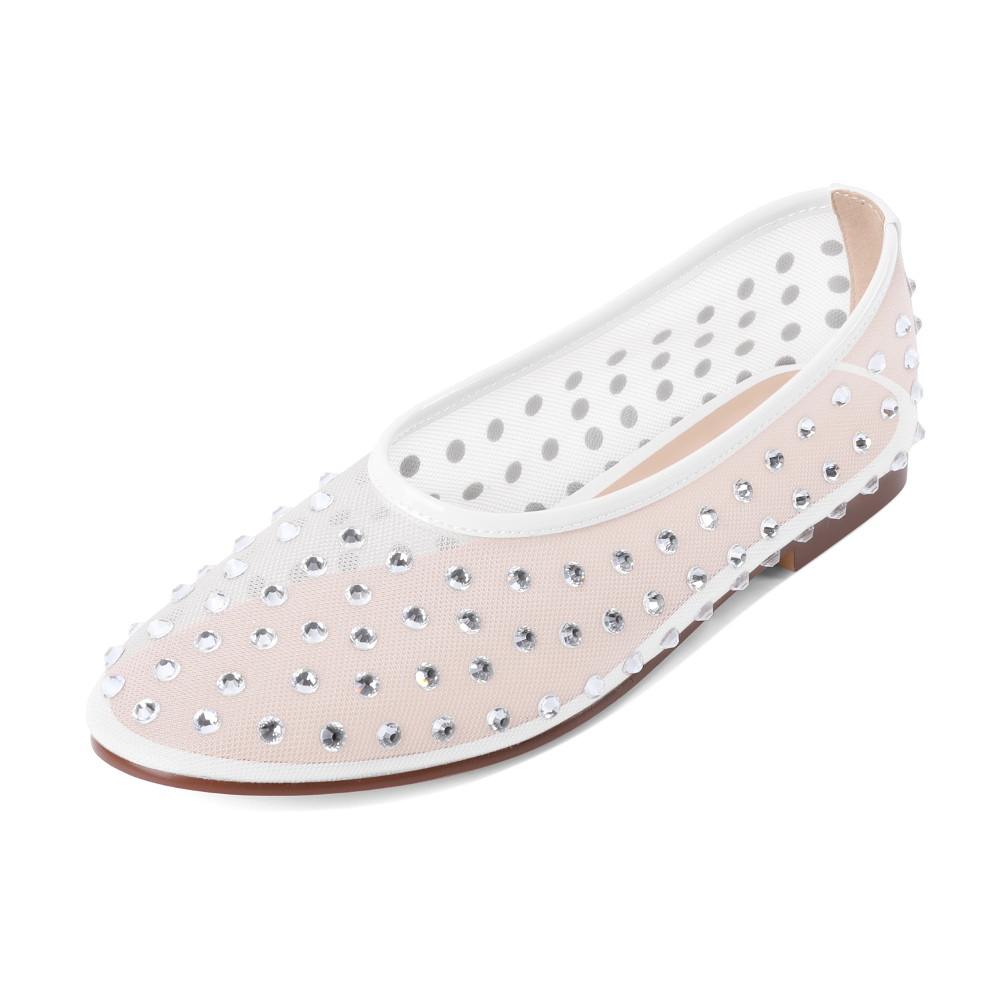 Bridal White Rhinestone Mesh Flats with Mary Jane Strap