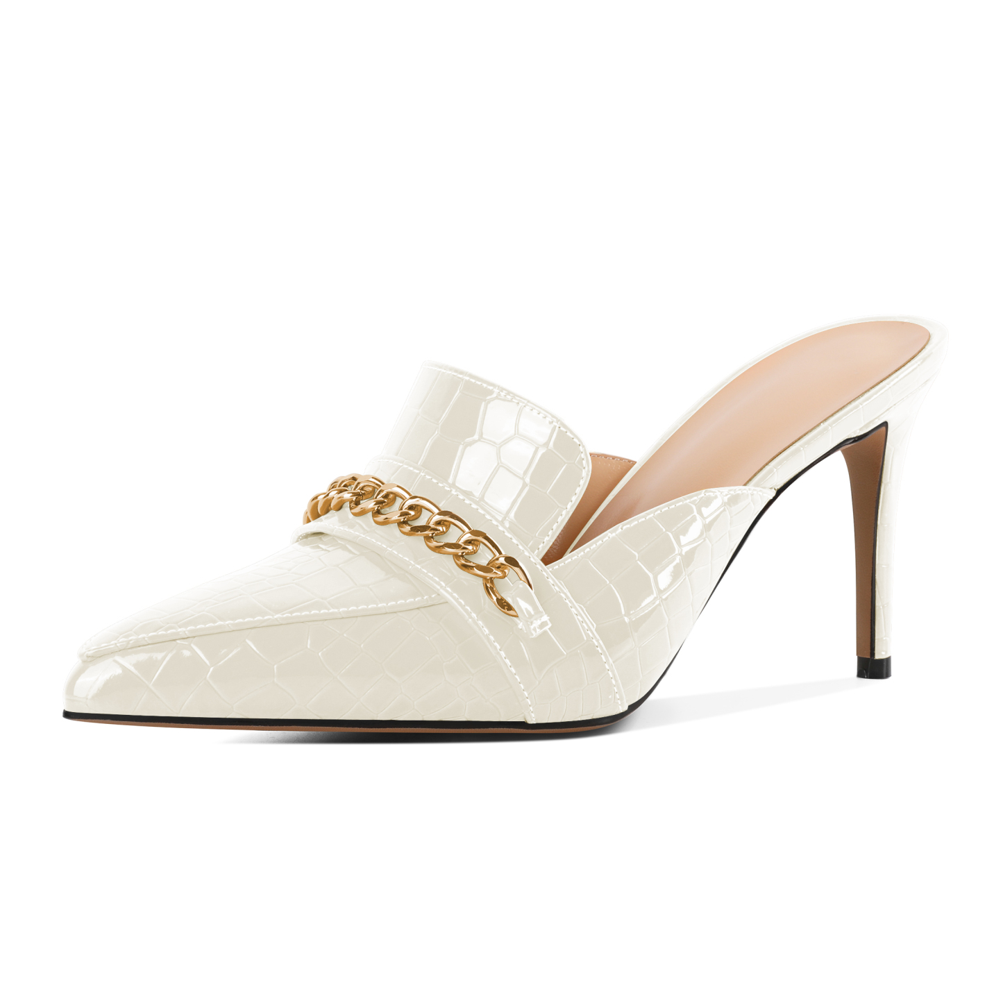 SAMMITOP 3.5 Inch Pointed Toe Mules with Gold Chain