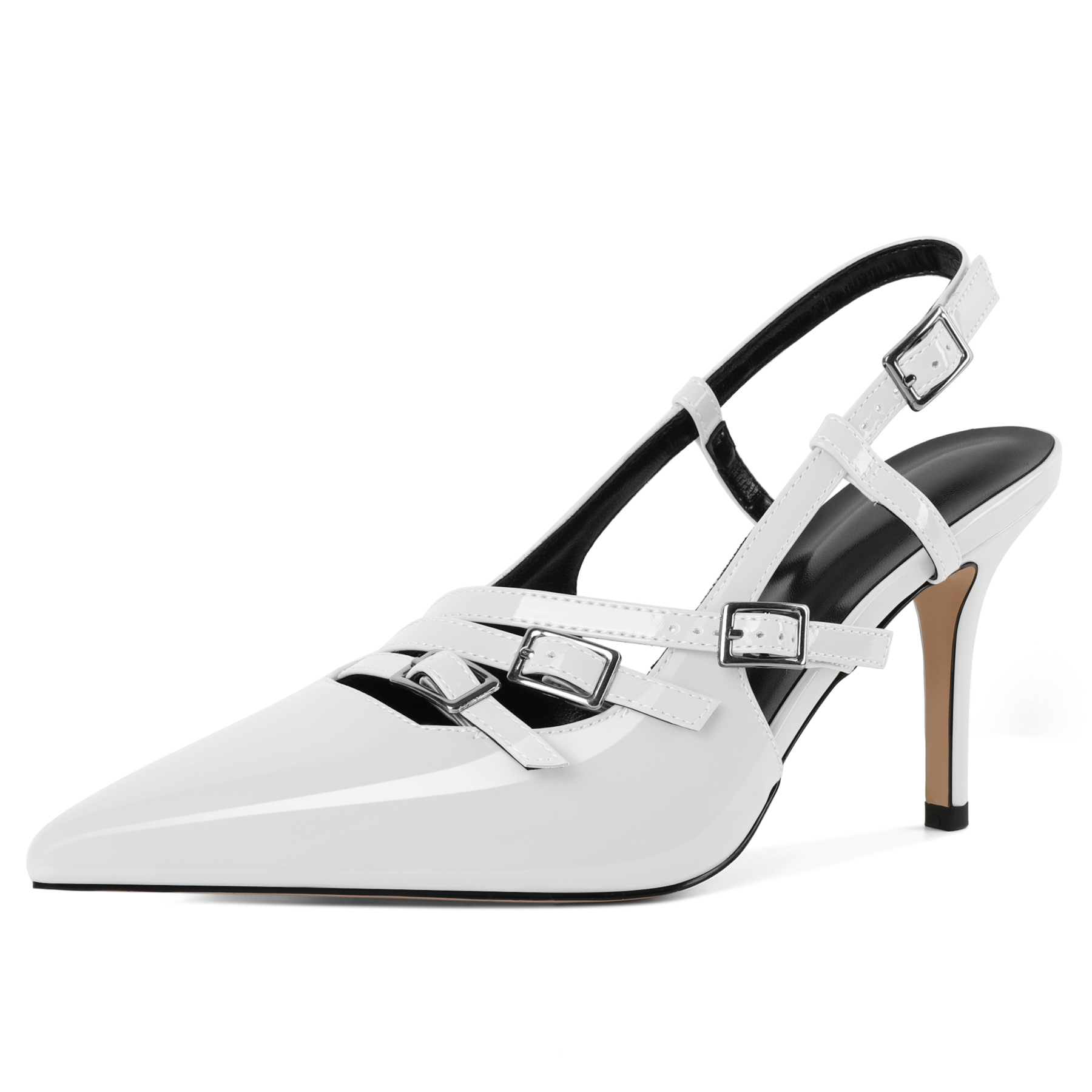 SAMMITOP White slingback high heels, 3.5 inch pointed toe shoes for women