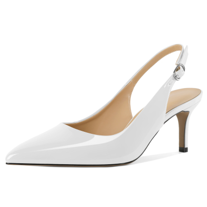 White SAMMITOP Slingback Kitten Heels, elegant closed toe party shoes for women