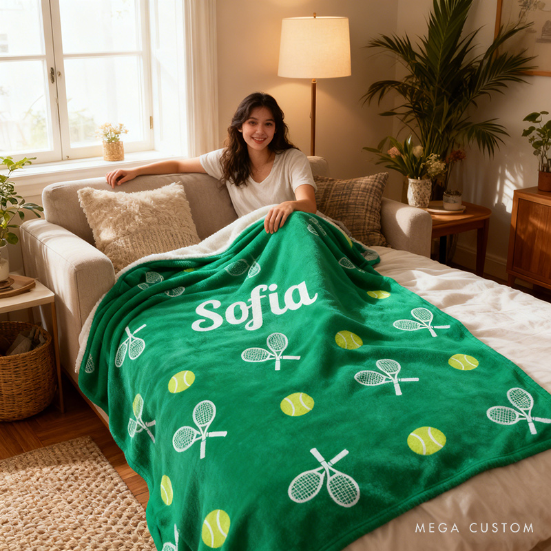Personalized Tennis Blanket Custom Name Gift Tennis Lovers Courtside