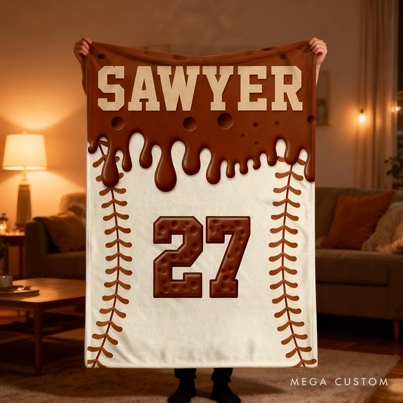 Personalized Baseball Athletic Blanket Custom Name and Number Gift for Players Fans Indoor Outdoor