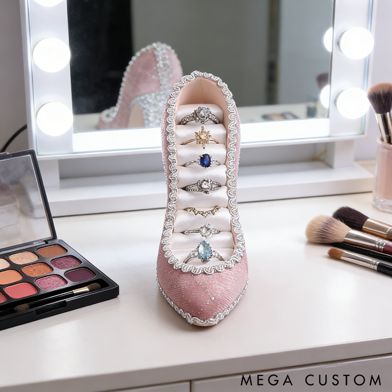 High Heel Ring Holder Display Elegant Jewelry Organizer with Soft Lining Perfect for Ring Storage and Dressing Table Decor