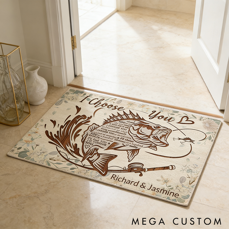 Personalized Fishing Doormat with Romantic Design Custom Names  Perfect Gift for Couples and Fishing Lovers Decorative and Non-Slip Mat