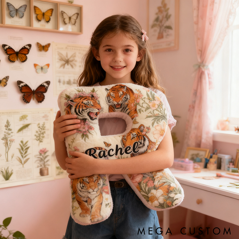 Personalized Tiger Letter Pillow Nature Inspired Design Custom Name Graphic 3D Print Perfect for Wildlife Lovers Outdoor Adventures and Unique Home Decor