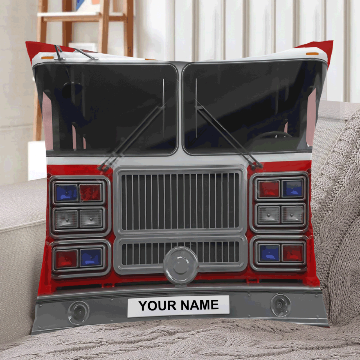 Personalized Fire Truck Pillow with Custom Name or License Plate Unique Gift for Firefighters and Fire Truck Enthusiasts