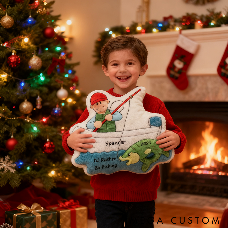 Personalized Fishing Pillow Funny Fishing Pillow Custom Name Gift for Kids Soft Plush with Fisherman Design Perfect for Fishing Lovers and Holiday Decor