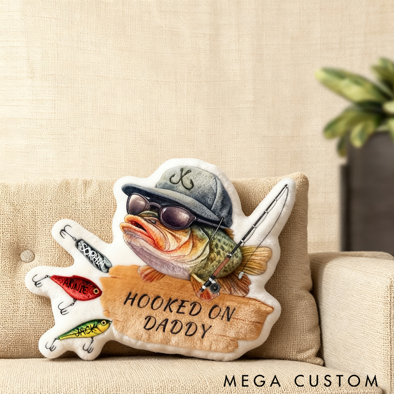 Personalized Fishing Pillow Hooked on Daddy Pillow Funny Gift for Dad Graphic 3D Print Unique Fishing-Themed Home Decor for Anglers