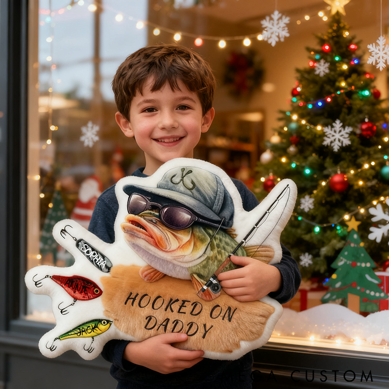 Personalized Fishing Pillow Hooked on Daddy Pillow Funny Gift for Dad Graphic 3D Print Unique Fishing-Themed Home Decor for Anglers