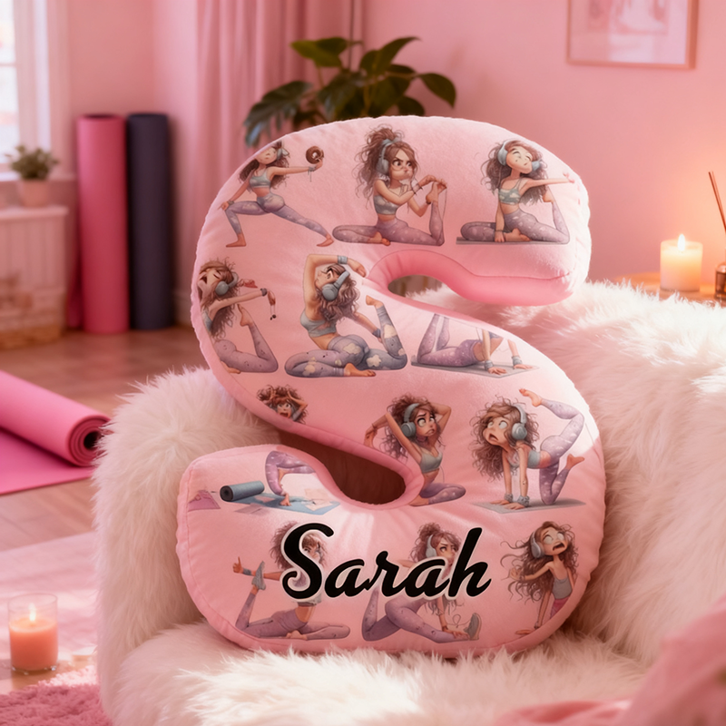 Personalized Yoga Letter Pillow Funny Yoga Pillow Custom Name Decorative Cushion with Yoga Poses Graphic 3D Print Soft and Stylish Gift for Yoga Lovers and Home Decor