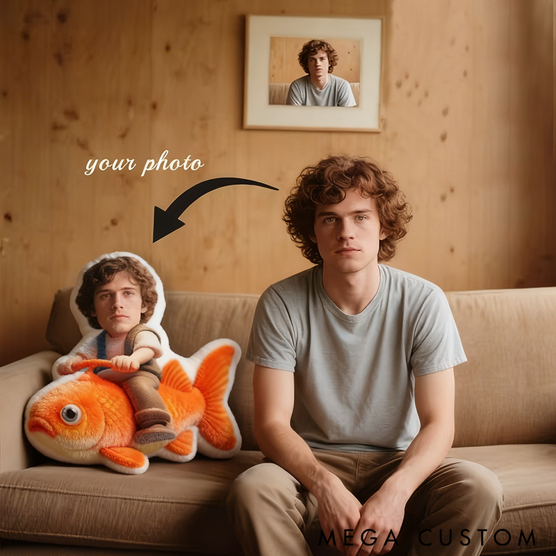 Personalized Fishing Photo Pillow Funny Fishing Pillow Face on Fish Design Graphic 3D Print Funny Gift for Fishing Lovers Unique Home Decor