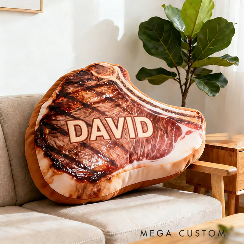Personalized Steak Shaped Pillow Custom Name Plush Appreciation Gifts Three Styles Available